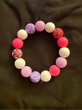Beaded Stretch Bracelet - Pink, Purple & White